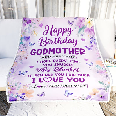 Personalized Happy Birthday Godmother Gifts From Goddaughter Godson Blanket I Love You Purple Floral Birthday Gift Idea For Aunt Gifts Custom Fleece Blanket | siriusteestore