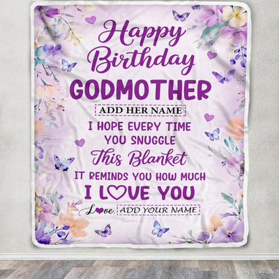 Personalized Happy Birthday Godmother Gifts From Goddaughter Godson Blanket I Love You Purple Floral Birthday Gift Idea For Aunt Gifts Custom Fleece Blanket | siriusteestore