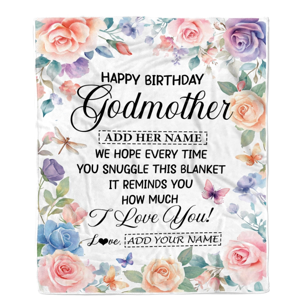 Personalized Happy Birthday Godmother Gifts From Niece Nephew Blanket Butterfly Flower Present Birthday Gift For Aunt Gifts Customized Fleece Throw Blanket | siriusteestore