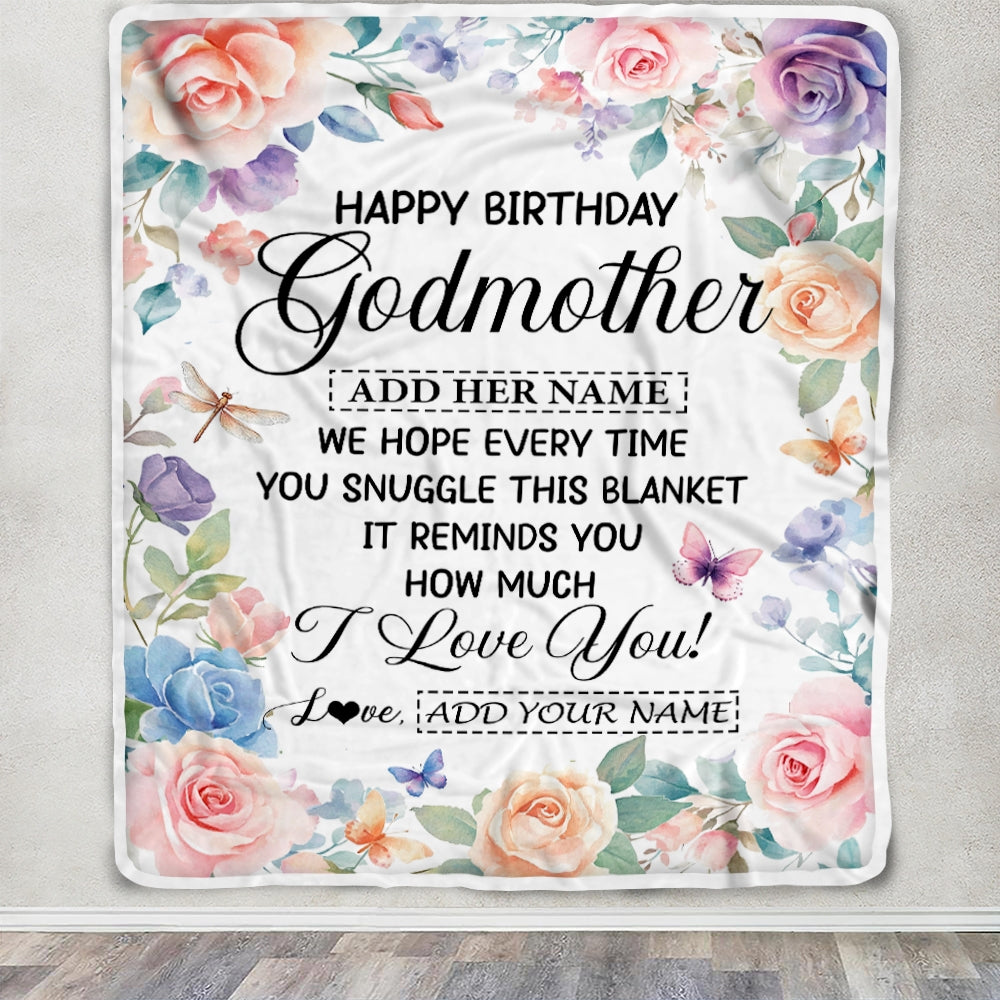Personalized Happy Birthday Godmother Gifts From Niece Nephew Blanket Butterfly Flower Present Birthday Gift For Aunt Gifts Customized Fleece Throw Blanket | siriusteestore