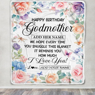 Personalized Happy Birthday Godmother Gifts From Niece Nephew Blanket Butterfly Flower Present Birthday Gift For Aunt Gifts Customized Fleece Throw Blanket | siriusteestore