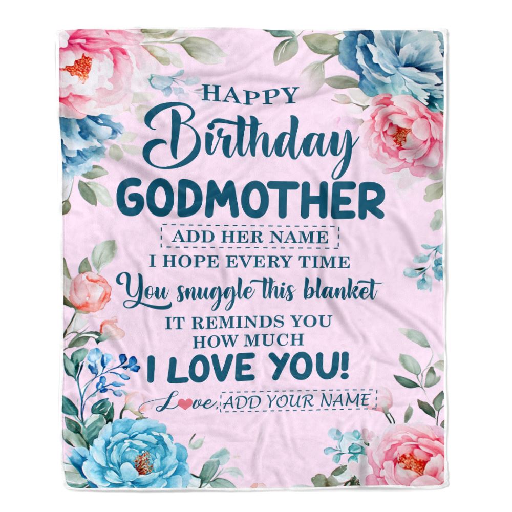 Personalized Happy Birthday Godmother Gifts From Niece Nephew Blanket Floral Flower Birthday Gifts For Aunt Gifts For Birthday Customized Fleece Throw Blanket | siriusteestore