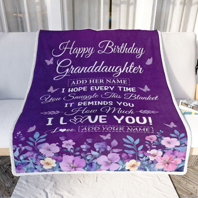 Personalized Happy Birthday Granddaughter Birthday Gifts From Grandma Blanket Purple Floral Unique Birthday Gifts Granddaughter Gifts Customized Fleece Blanket | siriusteestore