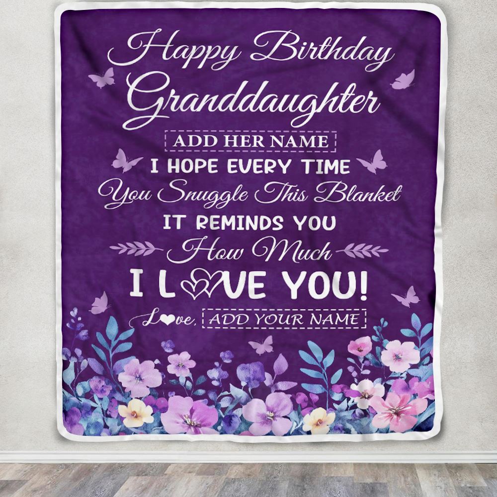 Personalized Happy Birthday Granddaughter Birthday Gifts From Grandma Blanket Purple Floral Unique Birthday Gifts Granddaughter Gifts Customized Fleece Blanket | siriusteestore