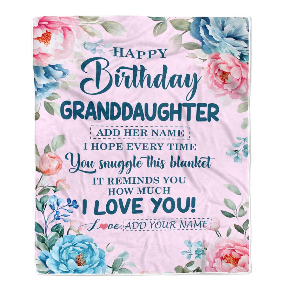 Personalized Happy Birthday Granddaughter Gifts From Grandma Blanket Floral Flower Birthday Gifts For Granddaughter Gifts Birthday Customized Fleece Blanket | siriusteestore