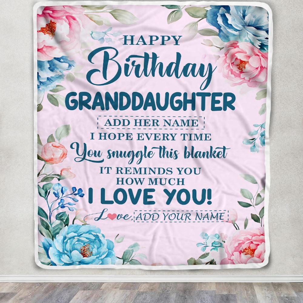 Personalized Happy Birthday Granddaughter Gifts From Grandma Blanket Floral Flower Birthday Gifts For Granddaughter Gifts Birthday Customized Fleece Blanket | siriusteestore