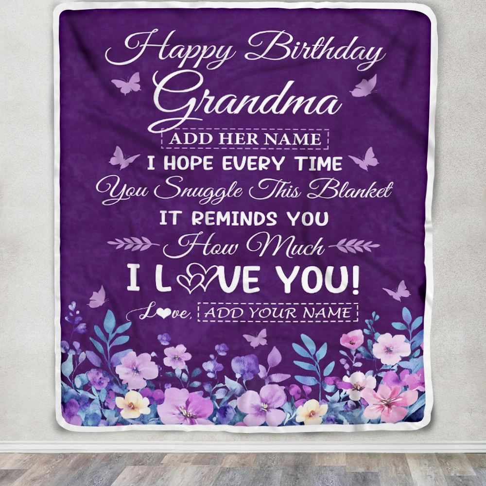 Personalized Happy Birthday Grandma Birthday Gifts From Granddaughter Blanket Purple Floral Unique Birthday Gifts Grandma Gifts Customized Fleece Blanket | siriusteestore
