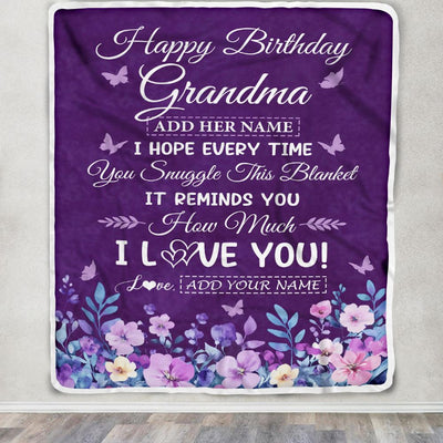 Personalized Happy Birthday Grandma Birthday Gifts From Granddaughter Blanket Purple Floral Unique Birthday Gifts Grandma Gifts Customized Fleece Blanket | siriusteestore