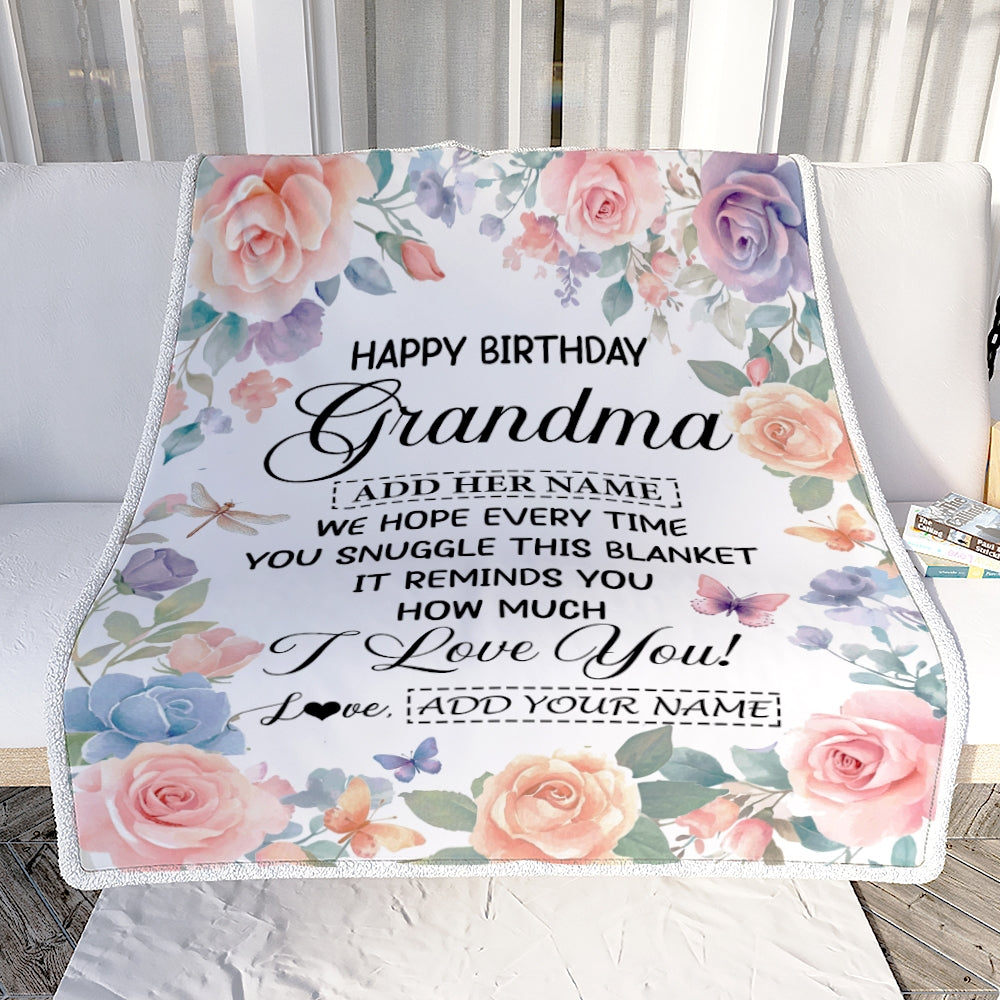 Personalized Happy Birthday Grandma Gifts From Granddaughter Blanket Butterfly Flower Present Birthday Gift For Grandma Gifts Customized Fleece Throw Blanket | siriusteestore