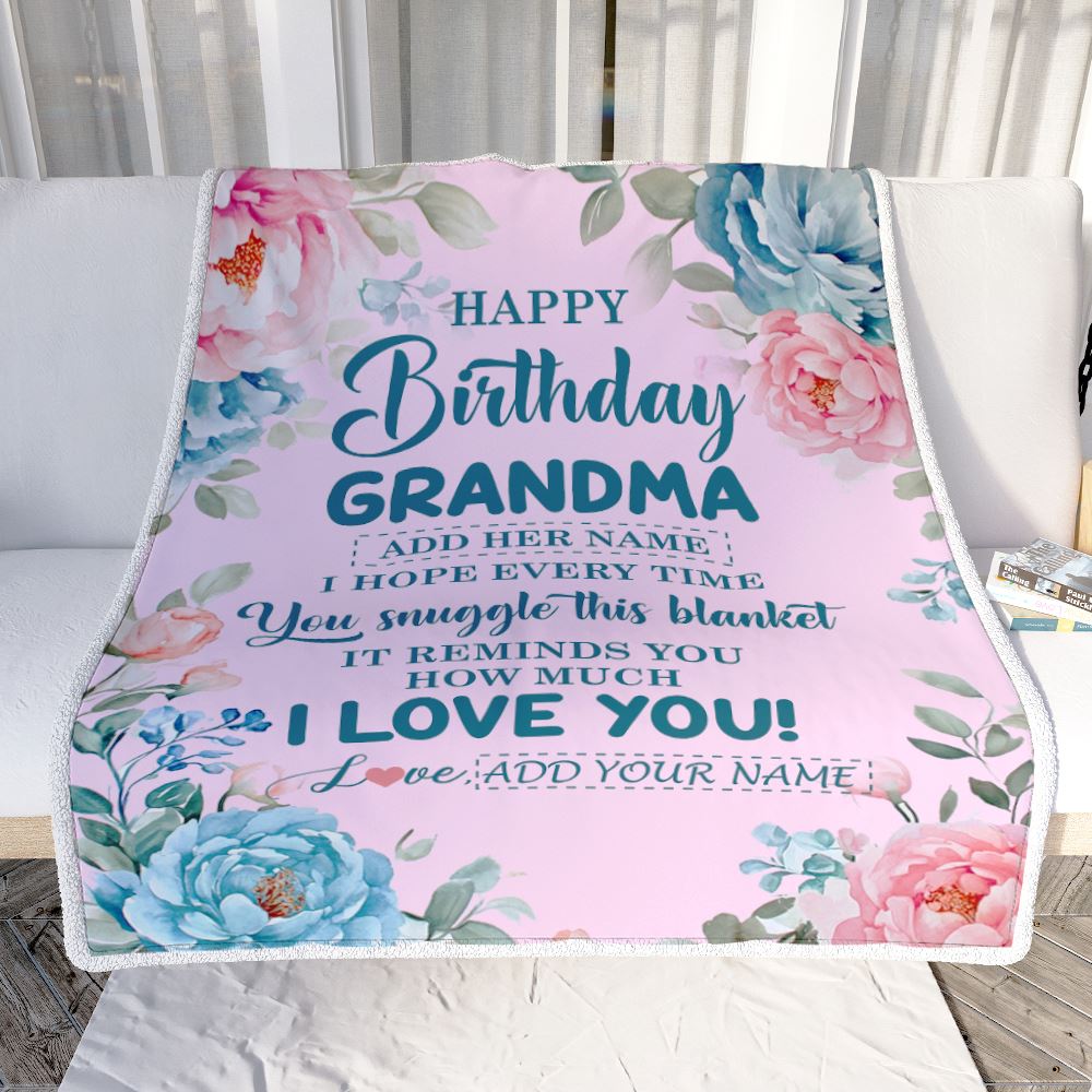 Personalized Happy Birthday Grandma Gifts From Granddaughter Blanket Floral Flower Birthday Gifts For Grandma Gifts For Birthday Customized Fleece Blanket | siriusteestore