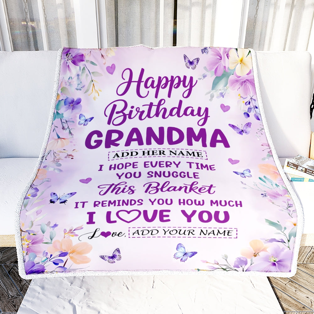 Personalized Happy Birthday Grandma Gifts From Granddaughter Blanket I Love You Purple Floral Birthday Gift Idea For Grandma Gifts Custom Fleece Throw Blanket | siriusteestore