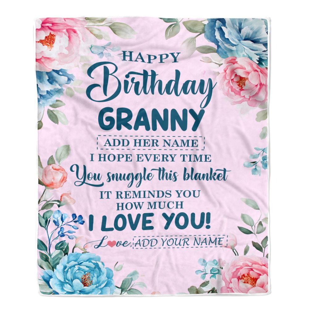 Personalized Happy Birthday Granny Gifts From Granddaughter Blanket Floral Flower Birthday Gifts For Granny Gifts For Birthday Customized Fleece Blanket | siriusteestore