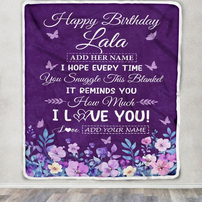 Personalized Happy Birthday Lala Birthday Gifts From Granddaughter Grandson Blanket Purple Floral Unique Birthday Gifts Lala Gifts Customized Fleece Blanket | siriusteestore