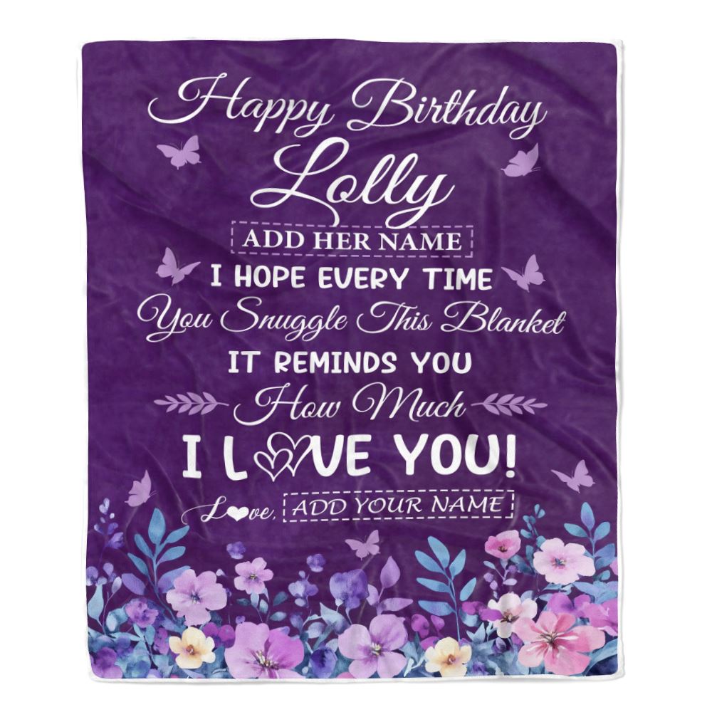 Personalized Happy Birthday Lolly Birthday Gifts From Granddaughter Grandson Blanket Purple Floral Unique Birthday Gifts Lolly Gifts Customized Fleece Blanket | siriusteestore