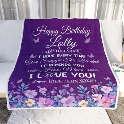 Personalized Happy Birthday Lolly Birthday Gifts From Granddaughter Grandson Blanket Purple Floral Unique Birthday Gifts Lolly Gifts Customized Fleece Blanket | siriusteestore