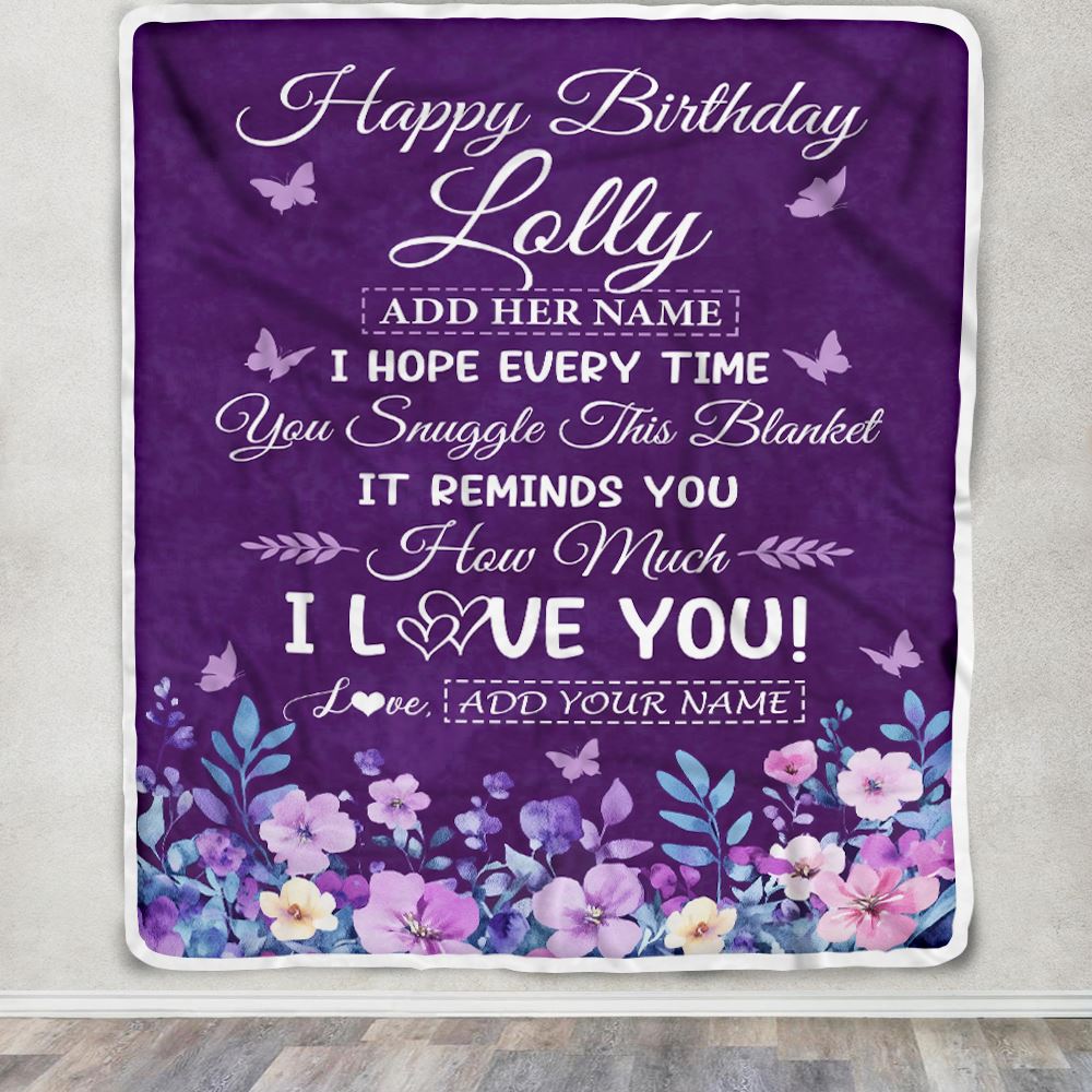 Personalized Happy Birthday Lolly Birthday Gifts From Granddaughter Grandson Blanket Purple Floral Unique Birthday Gifts Lolly Gifts Customized Fleece Blanket | siriusteestore