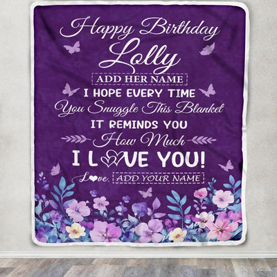 Personalized Happy Birthday Lolly Birthday Gifts From Granddaughter Grandson Blanket Purple Floral Unique Birthday Gifts Lolly Gifts Customized Fleece Blanket | siriusteestore