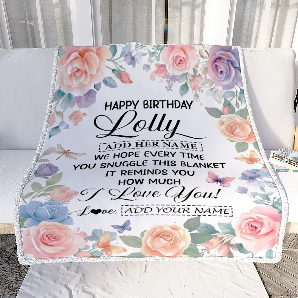 Personalized Happy Birthday Lolly Gifts From Granddaughter Grandkids Blanket Butterfly Flower Present Birthday Gift For Lolly Gifts Customized Fleece Blanket | siriusteestore