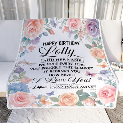 Personalized Happy Birthday Lolly Gifts From Granddaughter Grandkids Blanket Butterfly Flower Present Birthday Gift For Lolly Gifts Customized Fleece Blanket | siriusteestore