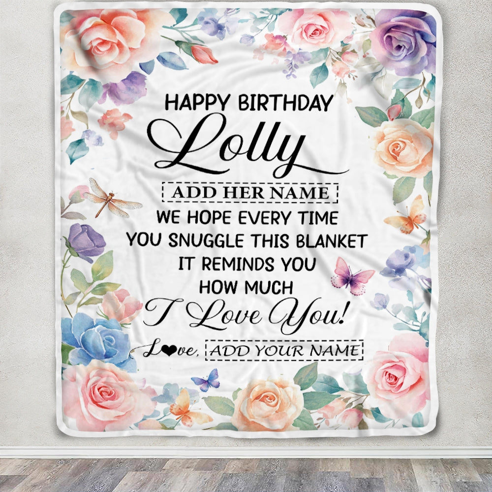 Personalized Happy Birthday Lolly Gifts From Granddaughter Grandkids Blanket Butterfly Flower Present Birthday Gift For Lolly Gifts Customized Fleece Blanket | siriusteestore
