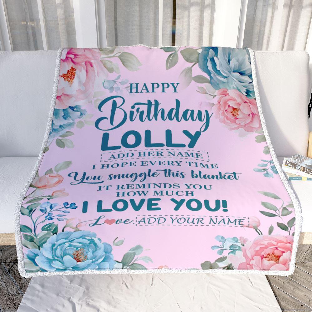 Personalized Happy Birthday Lolly Gifts From Granddaughter Grandson Blanket Floral Flower Birthday Gifts For Lolly Gifts Birthday Customized Fleece Blanket | siriusteestore