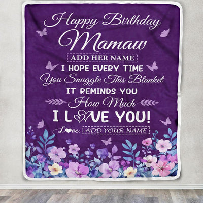Personalized Happy Birthday Mamaw Birthday Gifts From Granddaughter Grandson Blanket Purple Floral Unique Birthday Gifts Mamaw Gifts Customized Fleece Blanket | siriusteestore