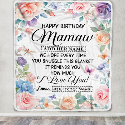 Personalized Happy Birthday Mamaw Gifts From Granddaughter Grandkids Blanket Butterfly Flower Present Birthday Gift For Mamaw Gifts Customized Fleece Blanket | siriusteestore