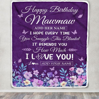 Personalized Happy Birthday Mawmaw Birthday Gifts From Granddaughter Blanket Purple Floral Unique Birthday Gifts Mawmaw Gifts Customized Fleece Blanket | siriusteestore