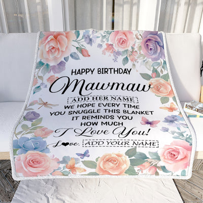 Personalized Happy Birthday Mawmaw Gifts From Granddaughter Blanket Butterfly Flower Present Birthday Gift For Mawmaw Gifts Customized Fleece Throw Blanket | siriusteestore