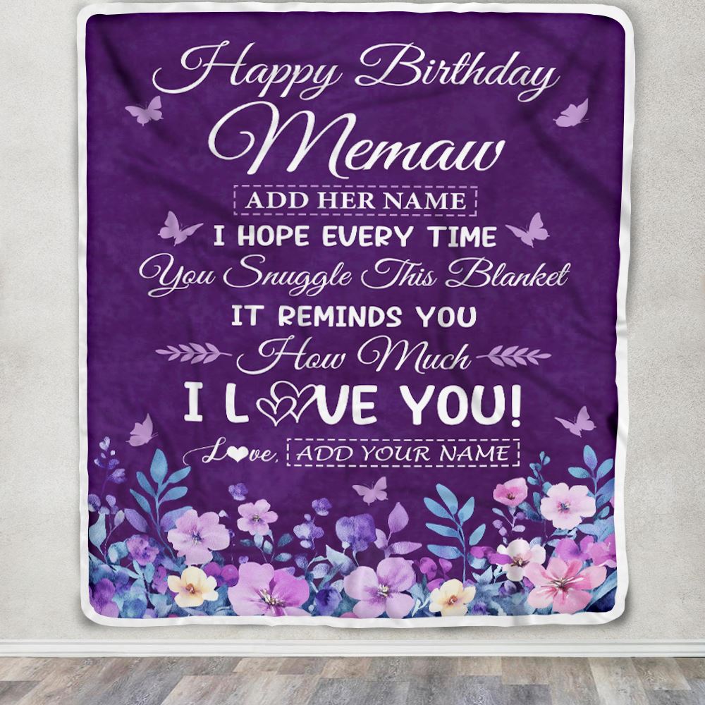 Personalized Happy Birthday Memaw Birthday Gifts From Granddaughter Grandson Blanket Purple Floral Unique Birthday Gifts Memaw Gifts Customized Fleece Blanket | siriusteestore