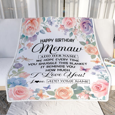 Personalized Happy Birthday Memaw Gifts From Granddaughter Grandkids Blanket Butterfly Flower Present Birthday Gift For Memaw Gifts Customized Fleece Blanket | siriusteestore