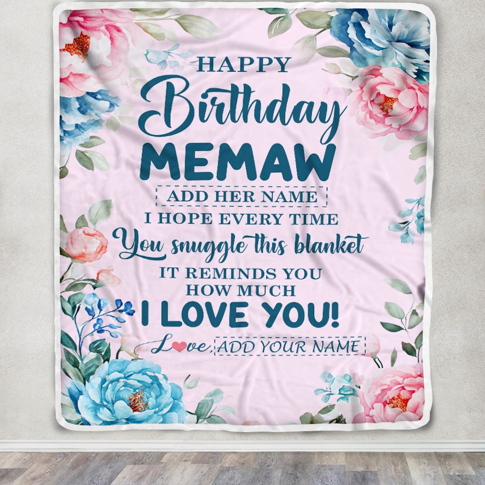 Personalized Happy Birthday Memaw Gifts From Granddaughter Grandson Blanket Floral Flower Birthday Gifts For Memaw Gifts Birthday Customized Fleece Blanket | siriusteestore