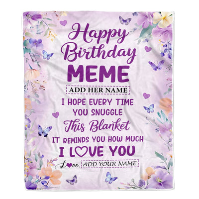 Personalized Happy Birthday Meme Gifts From Granddaughter Grandson Blanket I Love You Purple Floral Birthday Gift Idea For Meme Gifts Custom Fleece Blanket | siriusteestore