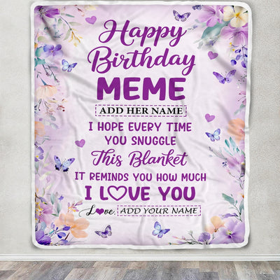 Personalized Happy Birthday Meme Gifts From Granddaughter Grandson Blanket I Love You Purple Floral Birthday Gift Idea For Meme Gifts Custom Fleece Blanket | siriusteestore