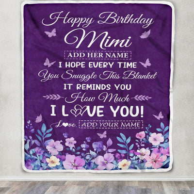 Personalized Happy Birthday Mimi Birthday Gifts From Granddaughter Grandson Blanket Purple Floral Unique Birthday Gifts Mimi Gifts Customized Fleece Blanket | siriusteestore