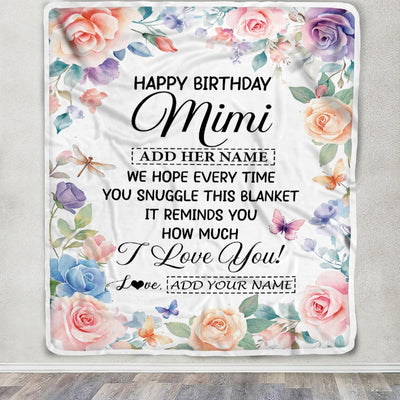 Personalized Happy Birthday Mimi Gifts From Granddaughter Grandkids Blanket Butterfly Flower Present Birthday Gift For Mimi Gifts Customized Fleece Blanket | siriusteestore