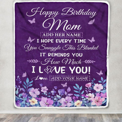 Personalized Happy Birthday Mom Birthday Gifts From Daughter Son Blanket Purple Floral Unique Birthday Gifts Mom Mother Gifts Customized Fleece Blanket | siriusteestore