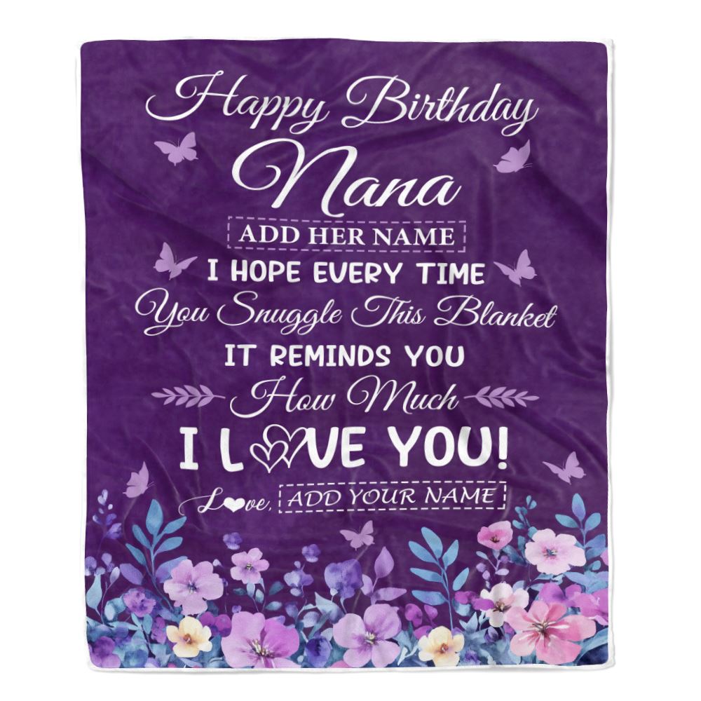 Personalized Happy Birthday Nana Birthday Gifts From Granddaughter Grandson Blanket Purple Floral Unique Birthday Gifts Nana Gifts Customized Fleece Blanket | siriusteestore