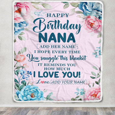 Personalized Happy Birthday Nana Gifts From Granddaughter Grandson Blanket Floral Flower Birthday Gifts For Nana Gifts For Birthday Customized Fleece Blanket | siriusteestore