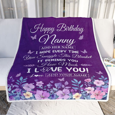 Personalized Happy Birthday Nanny Birthday Gifts From Kids Blanket Purple Floral Unique Birthday Gifts Nanny Gifts Customized Fleece Throw Blanket | siriusteestore