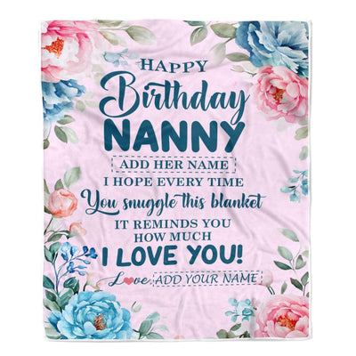 Personalized Happy Birthday Nanny Gifts From Kids Blanket Floral Flower Birthday Gifts For Nanny Gifts For Birthday Customized Fleece Throw Blanket | siriusteestore