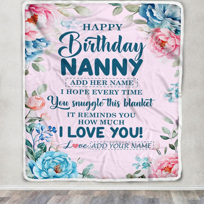 Personalized Happy Birthday Nanny Gifts From Kids Blanket Floral Flower Birthday Gifts For Nanny Gifts For Birthday Customized Fleece Throw Blanket | siriusteestore