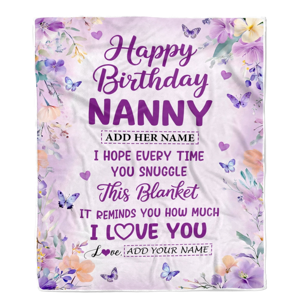 Personalized Happy Birthday Nanny Gifts From Kids Blanket I Love You Purple Floral Birthday Gift Idea For Nanny Gifts Customized Fleece Throw Blanket | siriusteestore