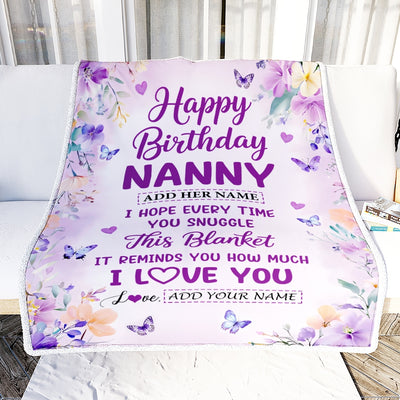 Personalized Happy Birthday Nanny Gifts From Kids Blanket I Love You Purple Floral Birthday Gift Idea For Nanny Gifts Customized Fleece Throw Blanket | siriusteestore