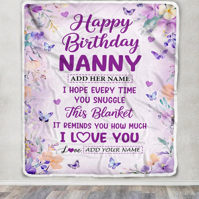 Personalized Happy Birthday Nanny Gifts From Kids Blanket I Love You Purple Floral Birthday Gift Idea For Nanny Gifts Customized Fleece Throw Blanket | siriusteestore