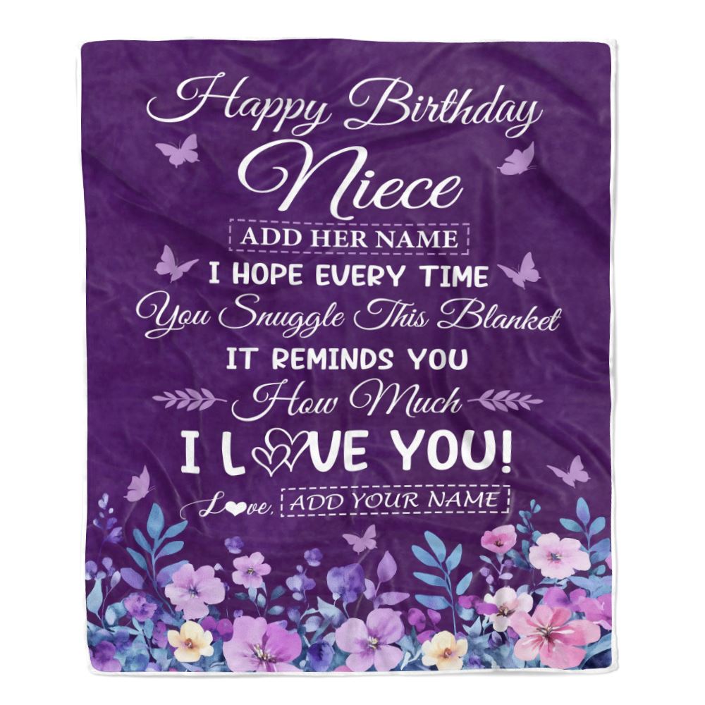 Personalized Happy Birthday Niece Birthday Gifts From Aunt Uncle Blanket Purple Floral Unique Birthday Gifts Niece Gifts Customized Fleece Throw Blanket | siriusteestore