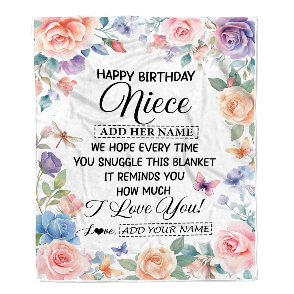 Personalized Happy Birthday Niece Gifts From Aunt Uncle Blanket Butterfly Flower Present Birthday Gift For Niece Gifts Customized Fleece Throw Blanket | siriusteestore