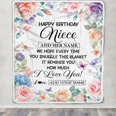 Personalized Happy Birthday Niece Gifts From Aunt Uncle Blanket Butterfly Flower Present Birthday Gift For Niece Gifts Customized Fleece Throw Blanket | siriusteestore