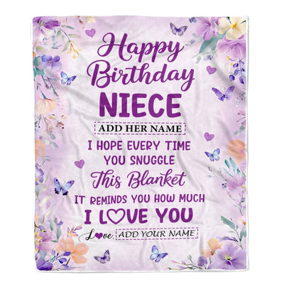 Personalized Happy Birthday Niece Gifts From Aunt Uncle Blanket I Love You Purple Floral Birthday Gift Idea For Niece Gifts Customized Fleece Throw Blanket | siriusteestore