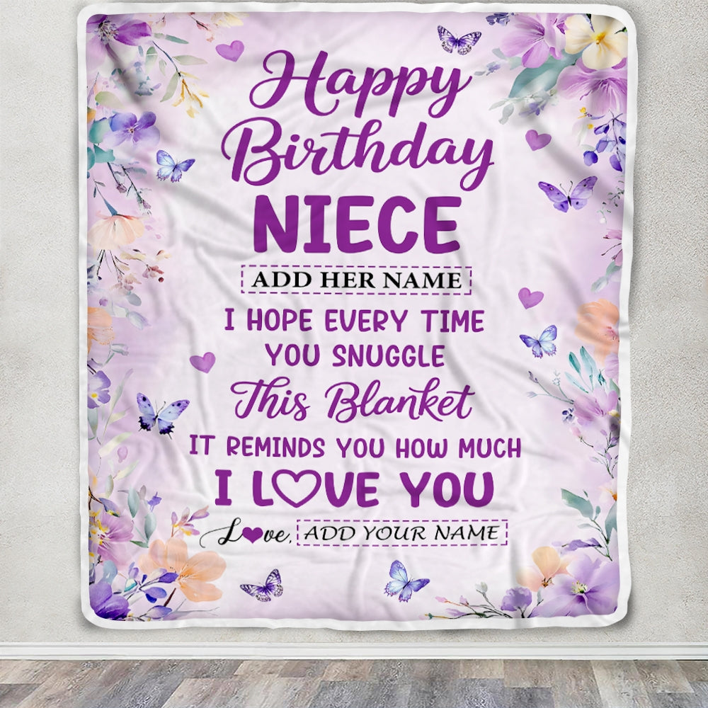 Personalized Happy Birthday Niece Gifts From Aunt Uncle Blanket I Love You Purple Floral Birthday Gift Idea For Niece Gifts Customized Fleece Throw Blanket | siriusteestore